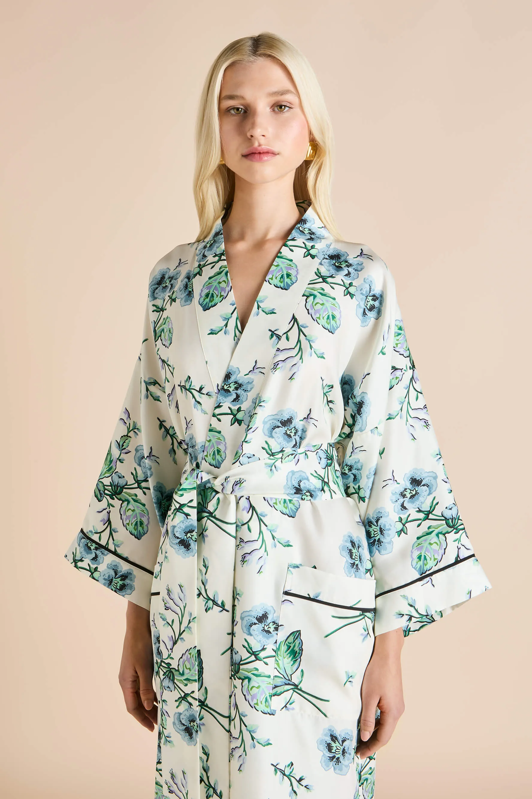 Sabine Caldwell Ivory Floral Robe in Silk Twill sold by Olivia von Halle product image thumbnail 3