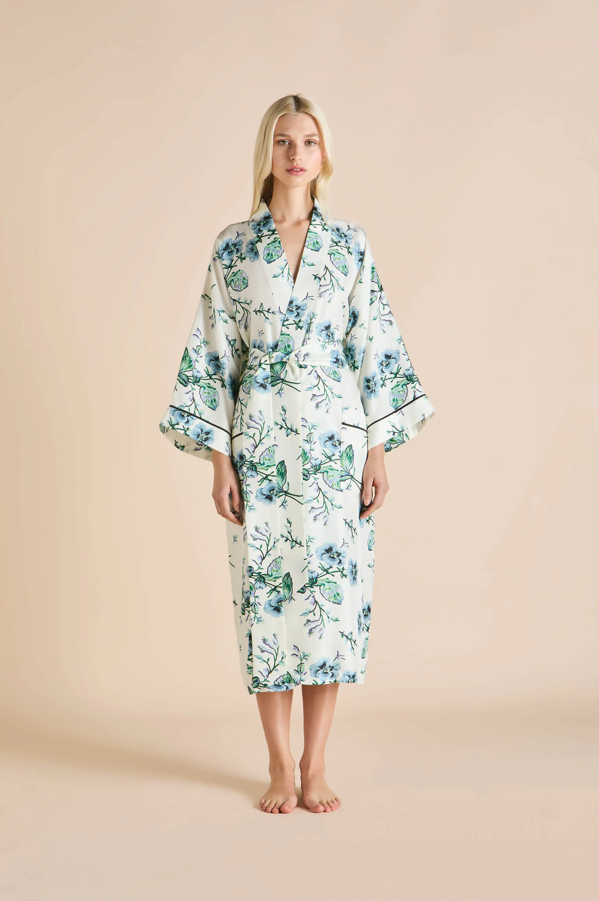 Sabine Caldwell Ivory Floral Robe in Silk Twill sold by Olivia von Halle