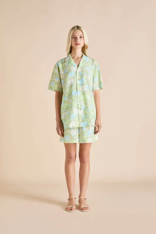 Emeli Hester Green Floral Pajamas in Cotton-Silk made by Olivia von Halle