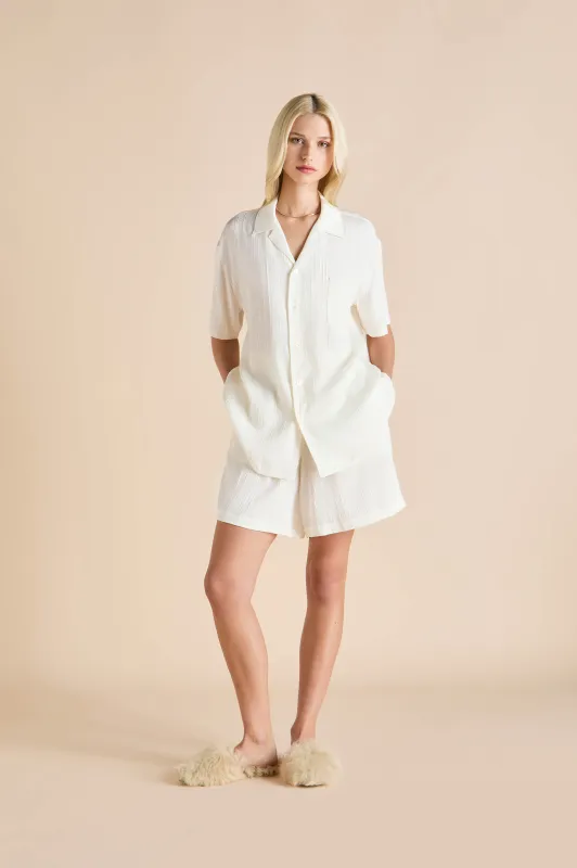 Emeli Tabitha Ivory Pajamas in Crinkled Silk Satin made by Olivia von Halle