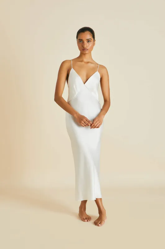 Issa Ivory Slip Dress in Silk Satin sold by Olivia von Halle