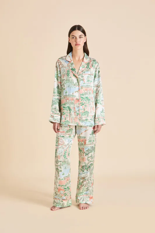 Lila Mansion Peach Landscape Pajamas in Silk Satin made by Olivia von Halle