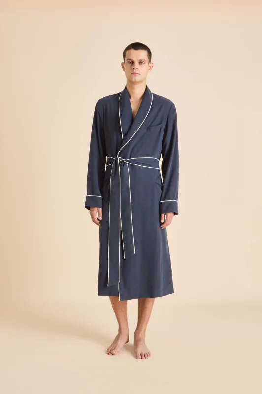 Mescal Navy Robe in Sandwashed Silk made by Olivia von Halle