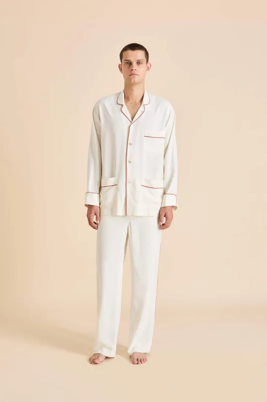 Laurent Ivory Rust Pajamas in Sandwashed Silk sold by Olivia von Halle