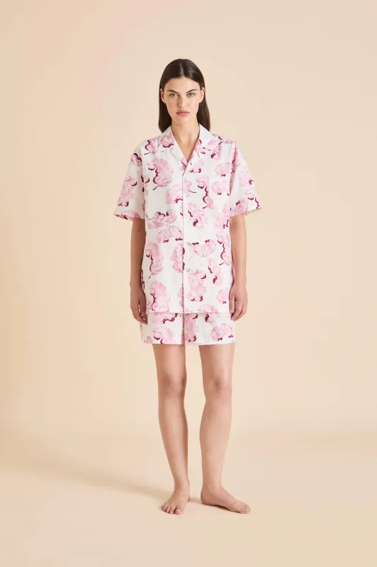 Emeli Plume Pink Feather Pajamas in Cotton-Silk made by Olivia von Halle