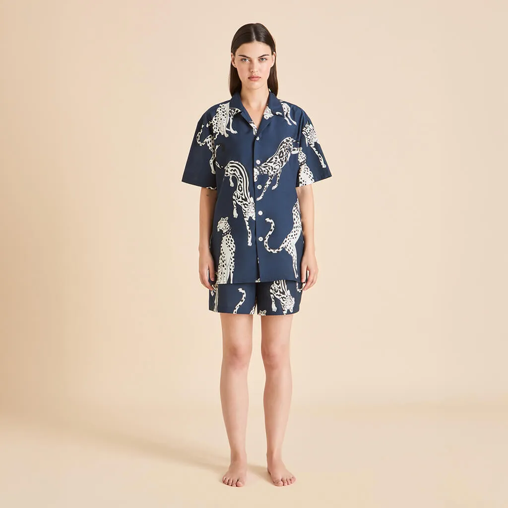 Emeli Ziegfeld Blue Leopard Pajamas in Cotton-Silk sold by Olivia von Halle product image thumbnail 2