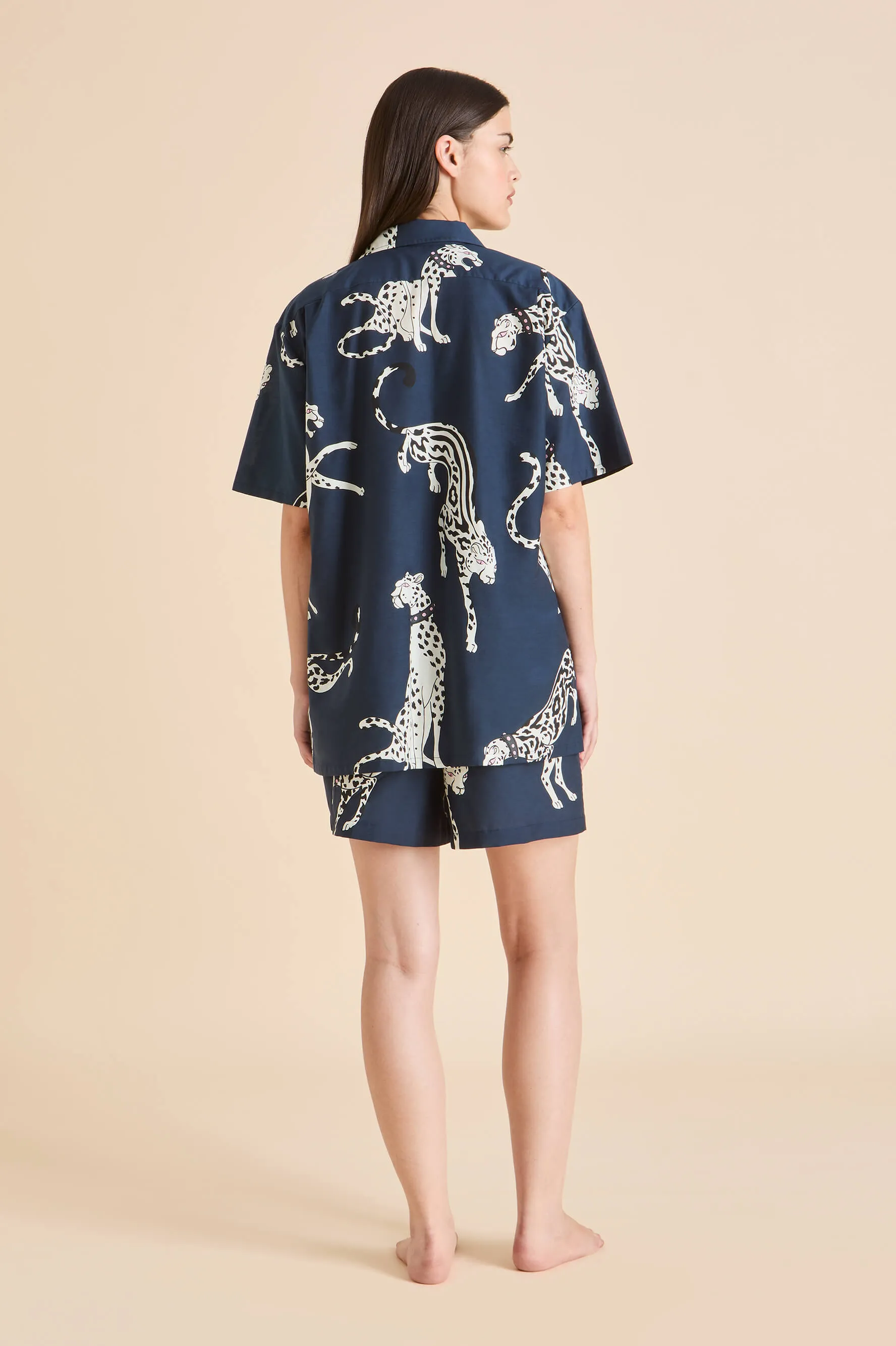 Emeli Ziegfeld Blue Leopard Pajamas in Cotton-Silk sold by Olivia von Halle product image thumbnail 4