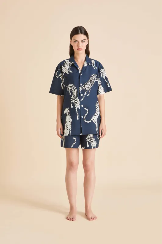 Emeli Ziegfeld Blue Leopard Pajamas in Cotton-Silk made by Olivia von Halle