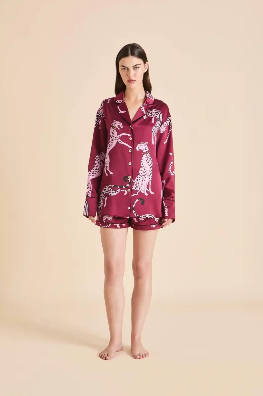 Alba Cherie Red Leopard Pajamas in Silk Satin made by Olivia von Halle