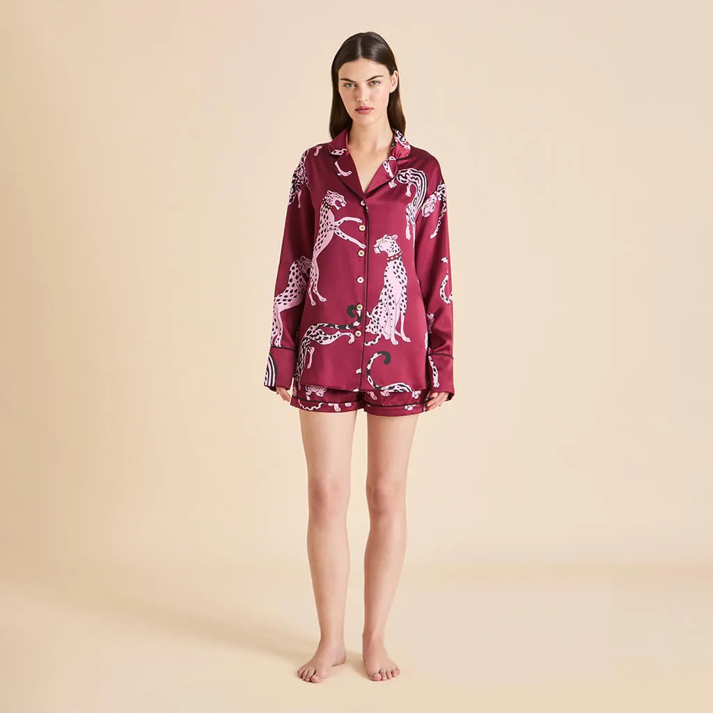 Alba Cherie Red Leopard Pajamas in Silk Satin sold by Olivia von Halle product image thumbnail 2