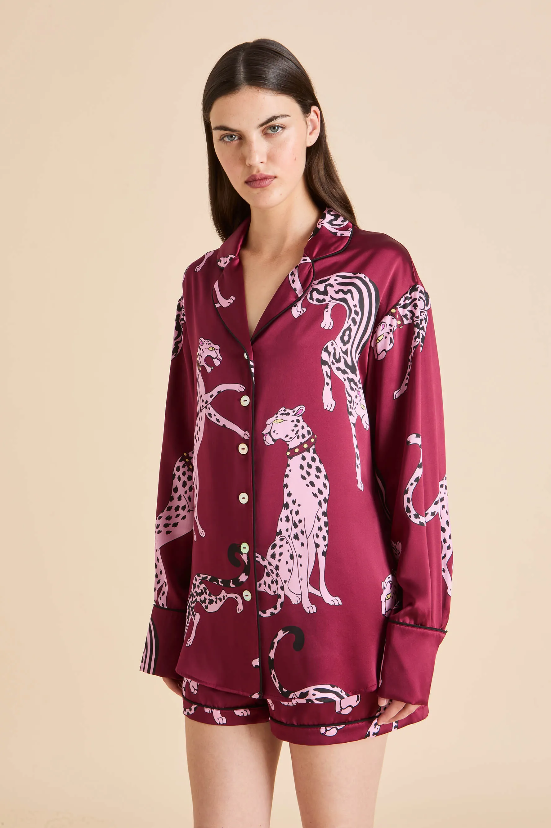 Alba Cherie Red Leopard Pajamas in Silk Satin sold by Olivia von Halle product image thumbnail 3