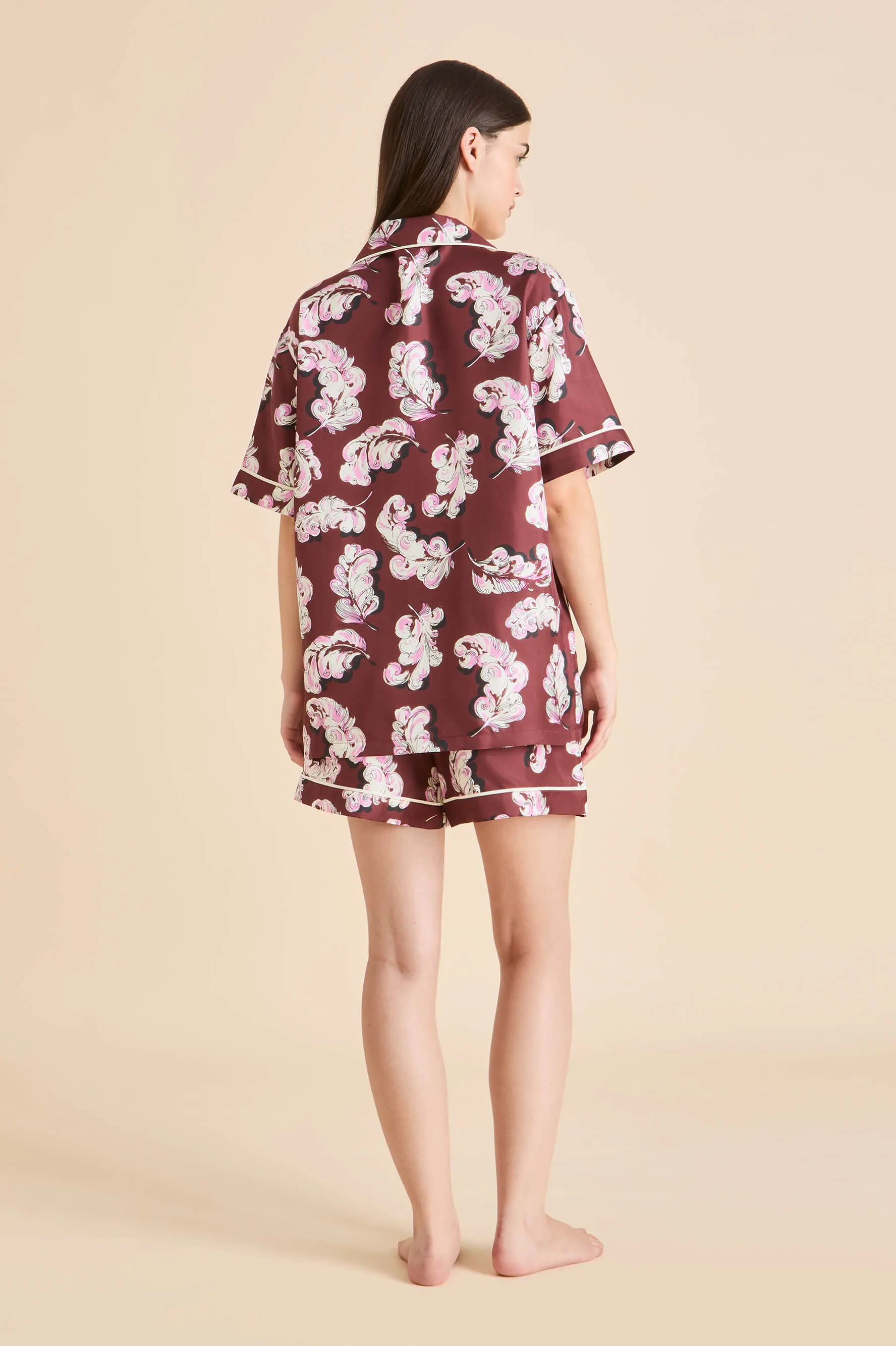 Ingo Boudoir Maroon Feather Pajamas in Silk Twill sold by Olivia von Halle product image thumbnail 4
