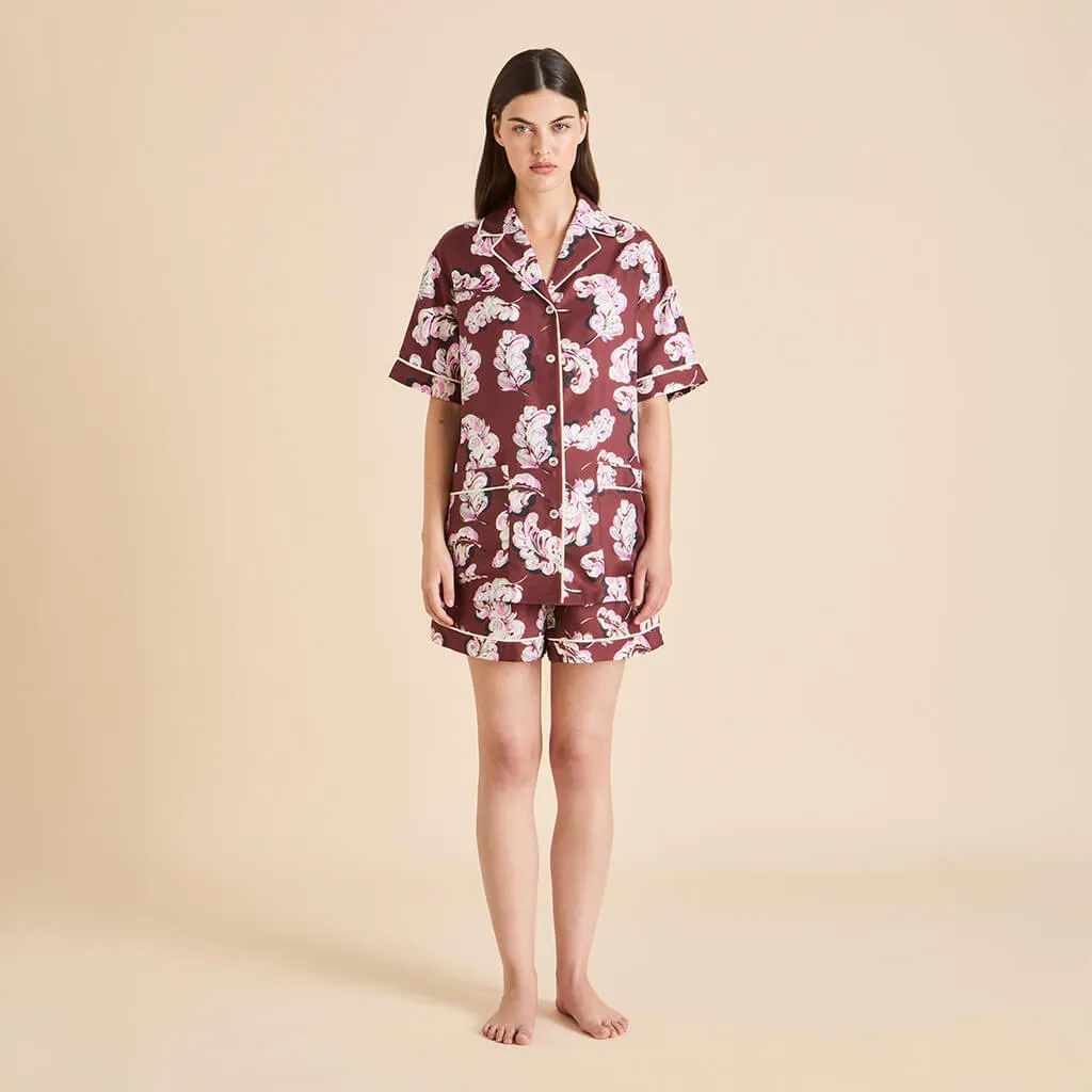 Ingo Boudoir Maroon Feather Pajamas in Silk Twill sold by Olivia von Halle product image thumbnail 2