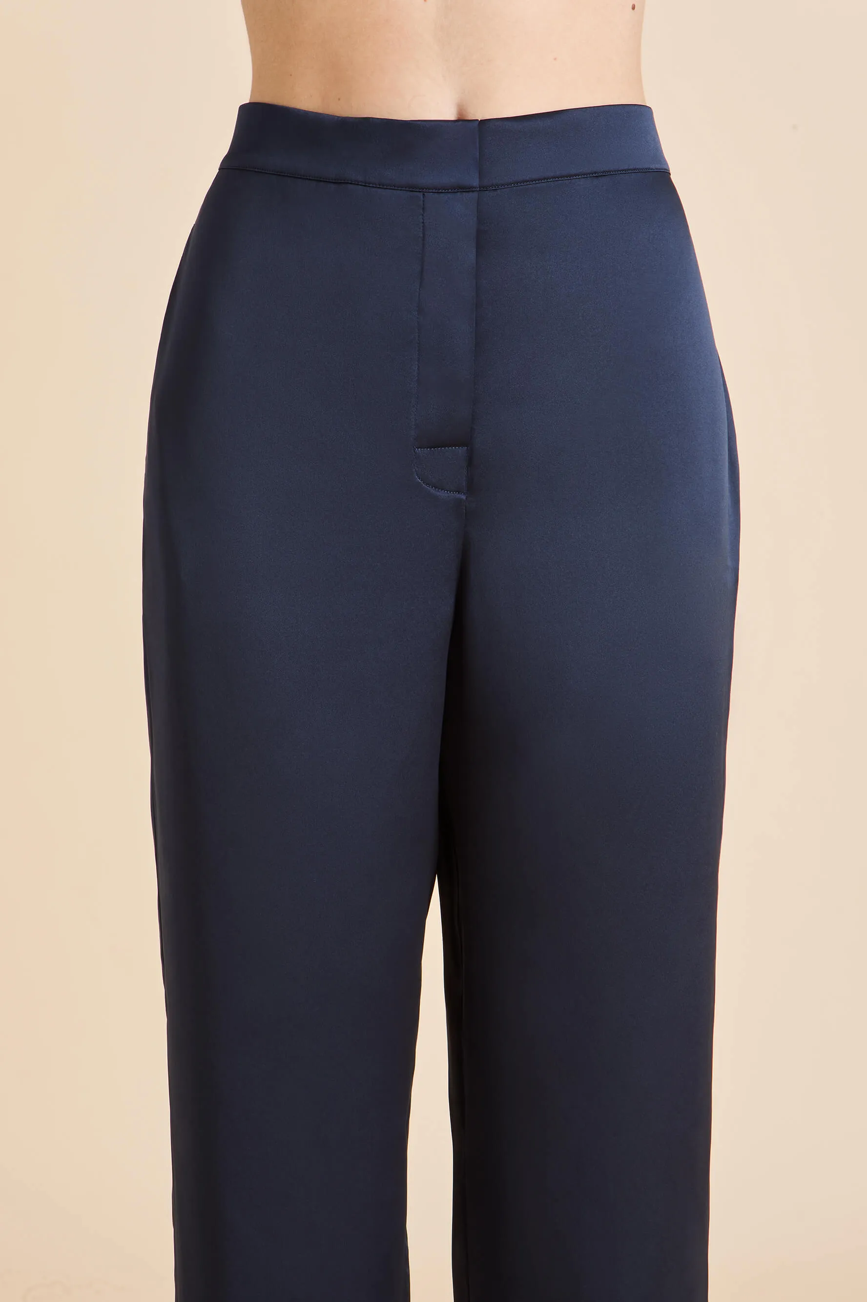 Bacall Navy Pajamas in Silk Satin sold by Olivia von Halle product image thumbnail 5