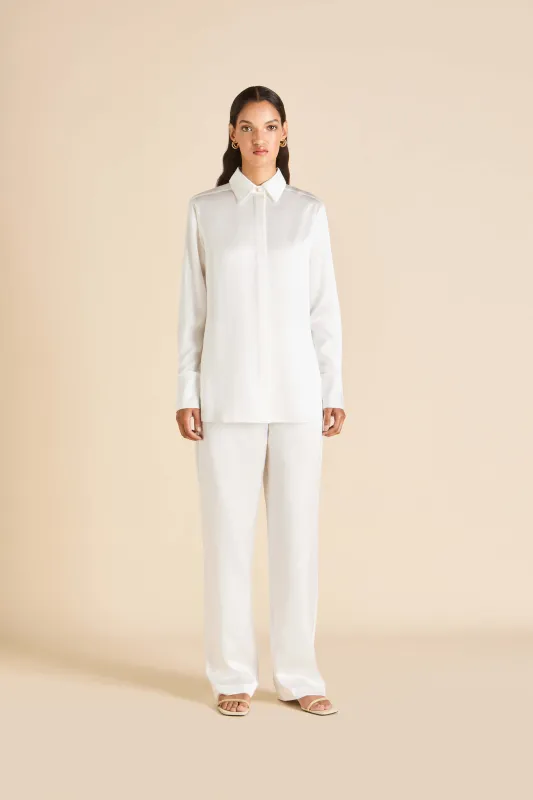 Bacall Ivory Pajamas in Silk Satin made by Olivia von Halle