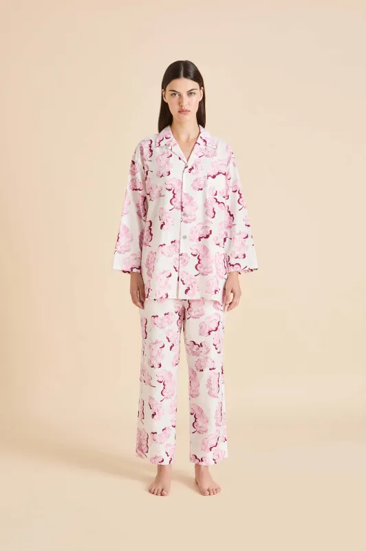 Casablanca Plume Pink Feather Pajamas in Cotton-Silk made by Olivia von Halle