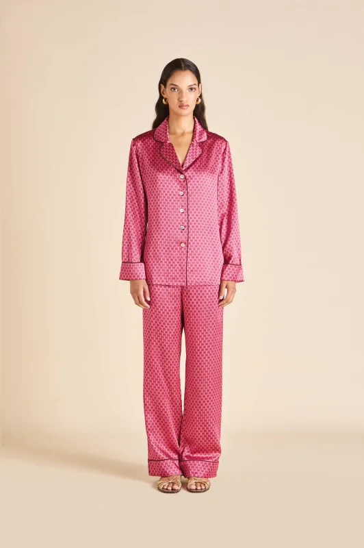 Lila Dita Pink Geometric Pajamas in Silk Satin made by Olivia von Halle