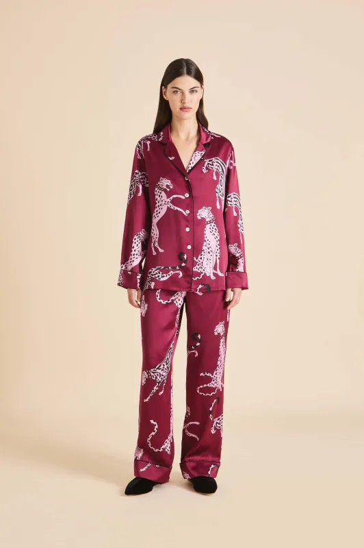 Lila Cherie Red Leopard Pajamas in Silk Satin made by Olivia von Halle