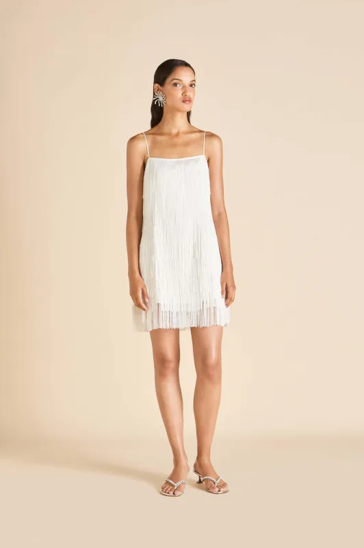Lola Vivienne Ivory Fringe Slip Dress in Silk Satin sold by Olivia von Halle