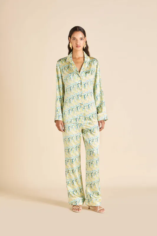 Lila Loulou Yellow Can-can Pajamas in Silk Satin made by Olivia von Halle