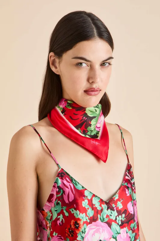 Dunaway Moulin Red Floral Scarf in Silk Twill sold by Olivia von Halle