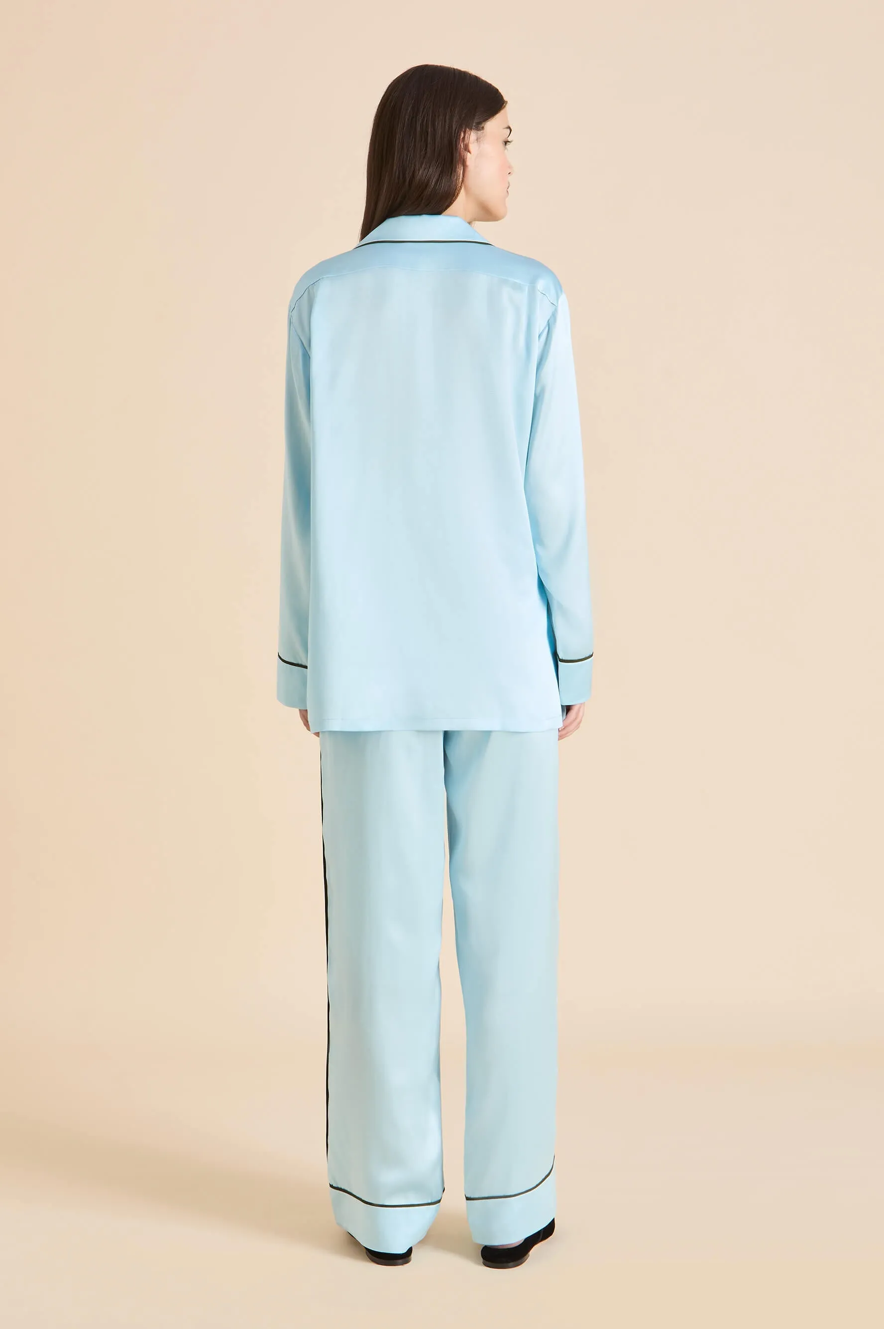 Yves Azure Blue Pajamas in Silk Satin sold by Olivia von Halle product image thumbnail 5