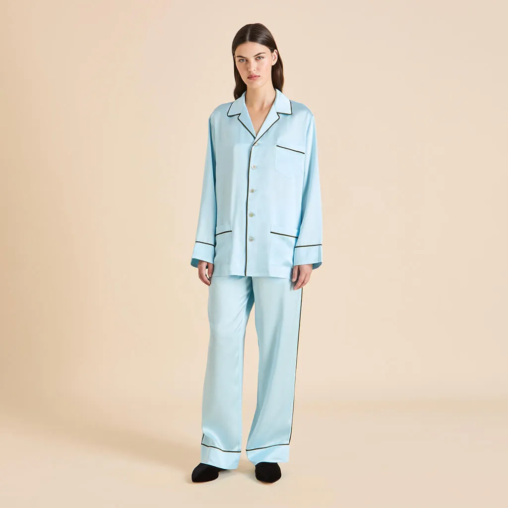 Yves Azure Blue Pajamas in Silk Satin sold by Olivia von Halle product image thumbnail 2