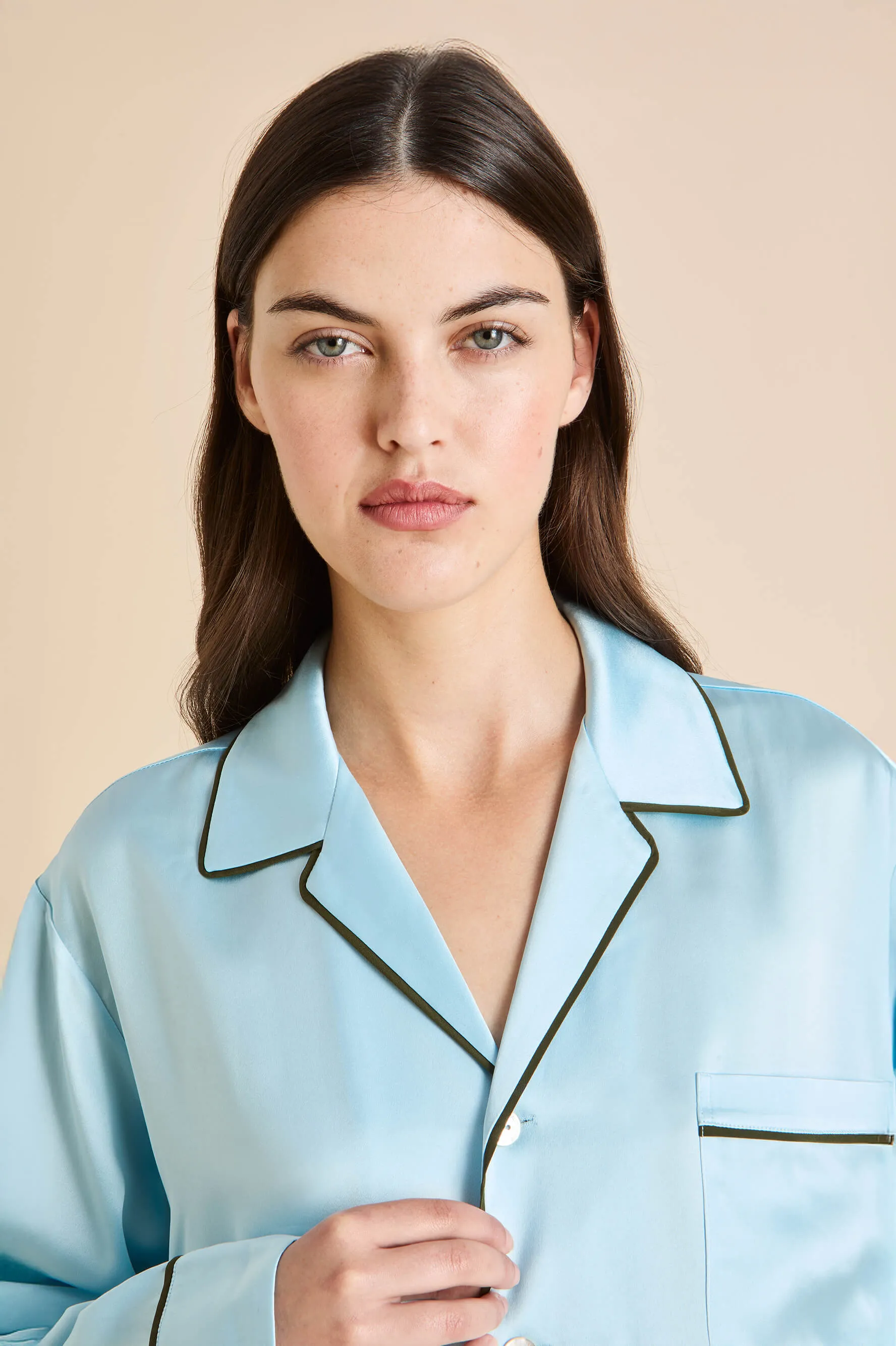 Yves Azure Blue Pajamas in Silk Satin sold by Olivia von Halle product image thumbnail 3