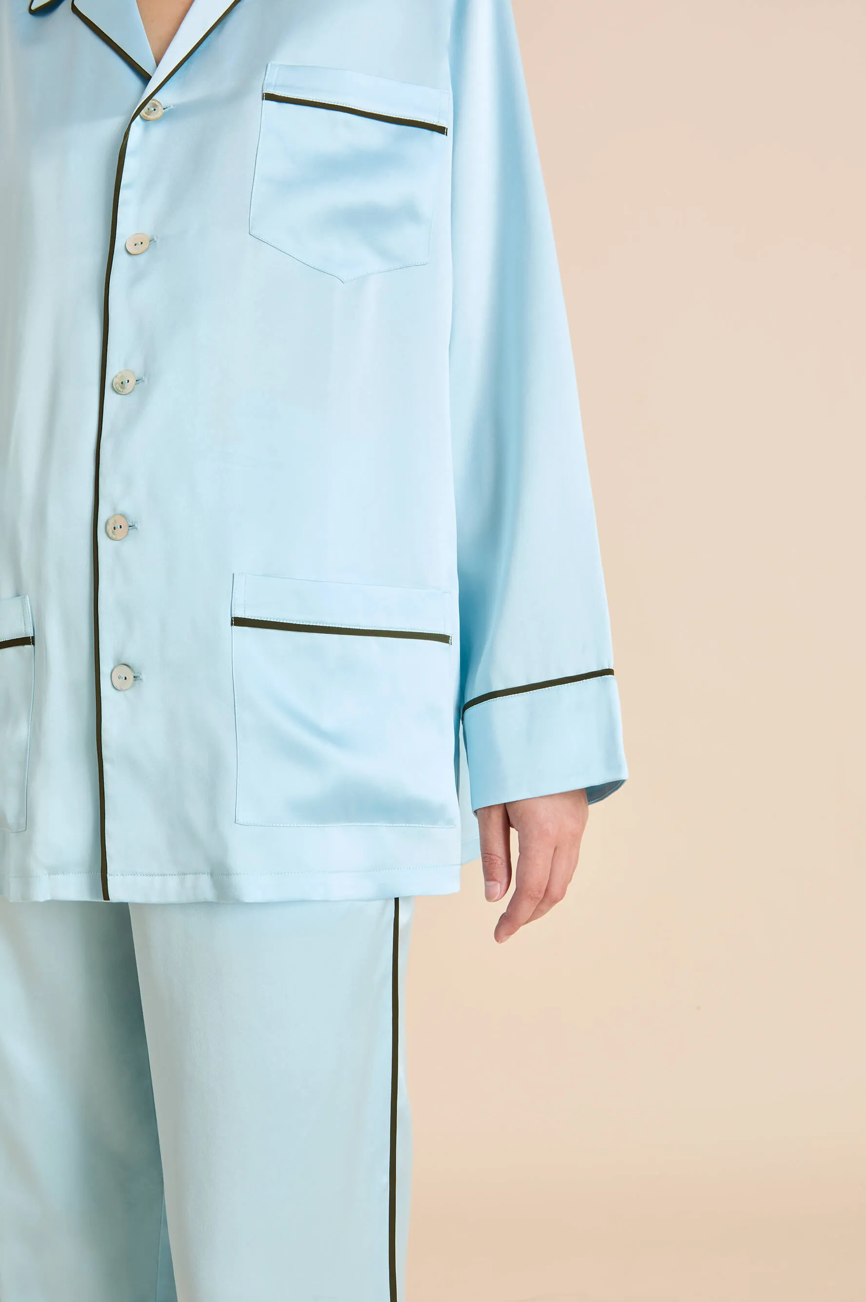 Yves Azure Blue Pajamas in Silk Satin sold by Olivia von Halle product image thumbnail 4