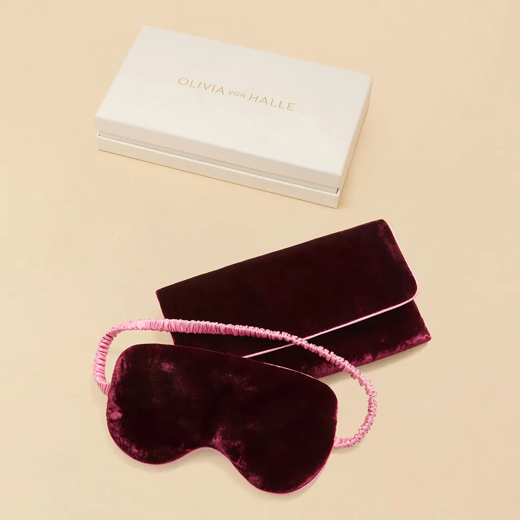 Audrey Claret Red Eye Mask in Silk Velvet sold by Olivia von Halle product image thumbnail 2