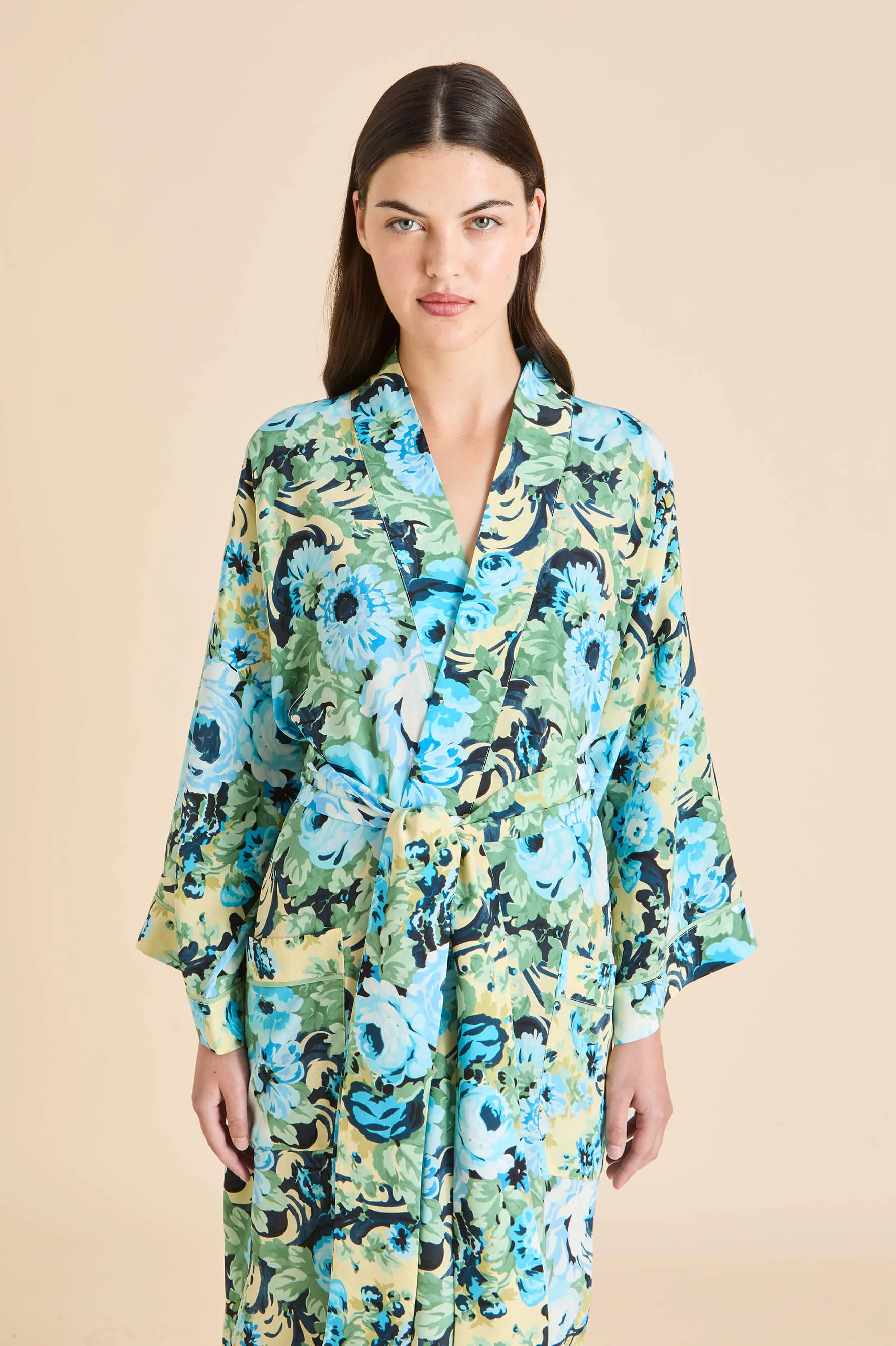 Sabine Jardin Blue Floral Robe in Silk Crêpe de Chine sold by Olivia von Halle product image thumbnail 3