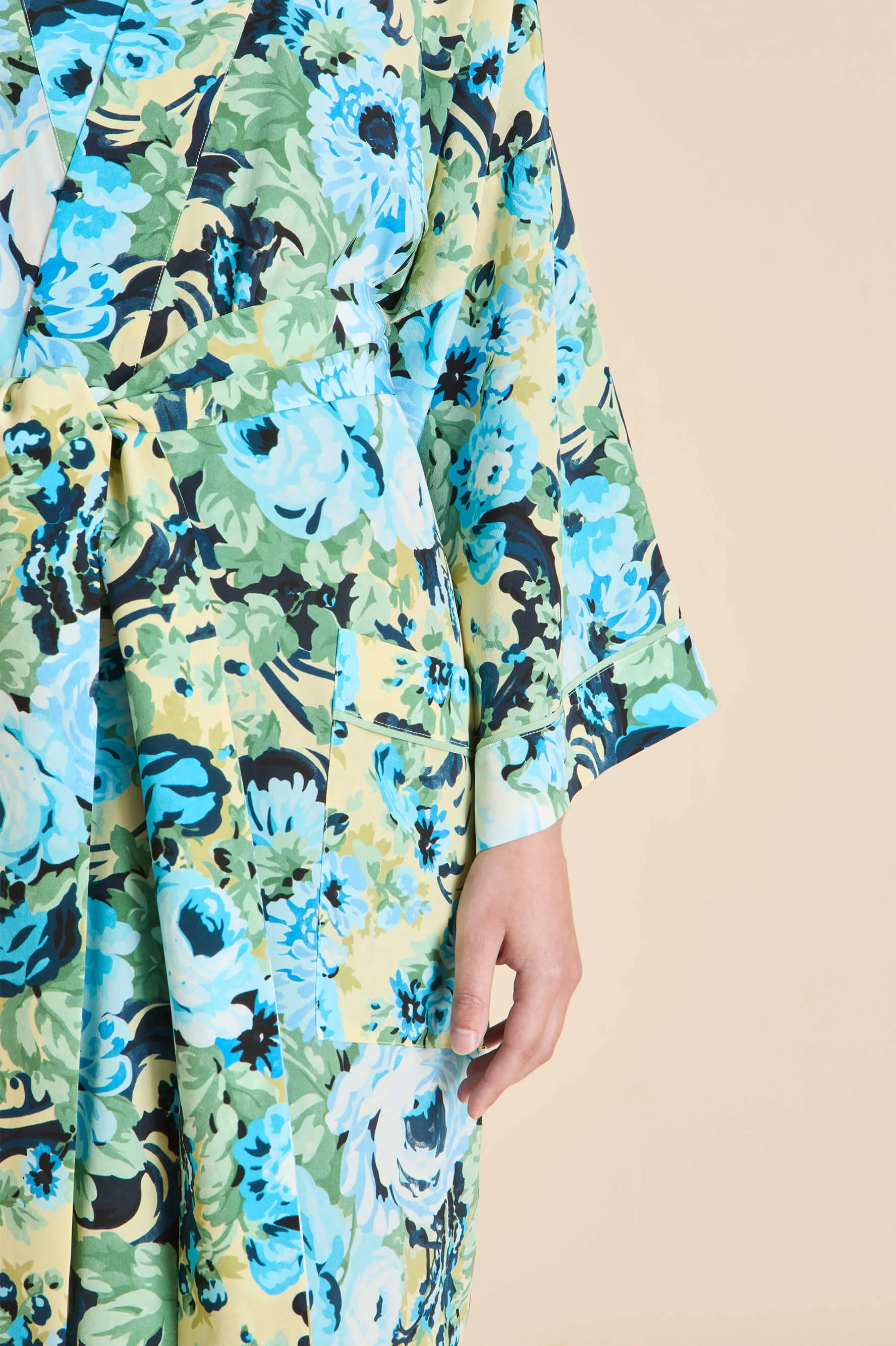 Sabine Jardin Blue Floral Robe in Silk Crêpe de Chine sold by Olivia von Halle product image thumbnail 4