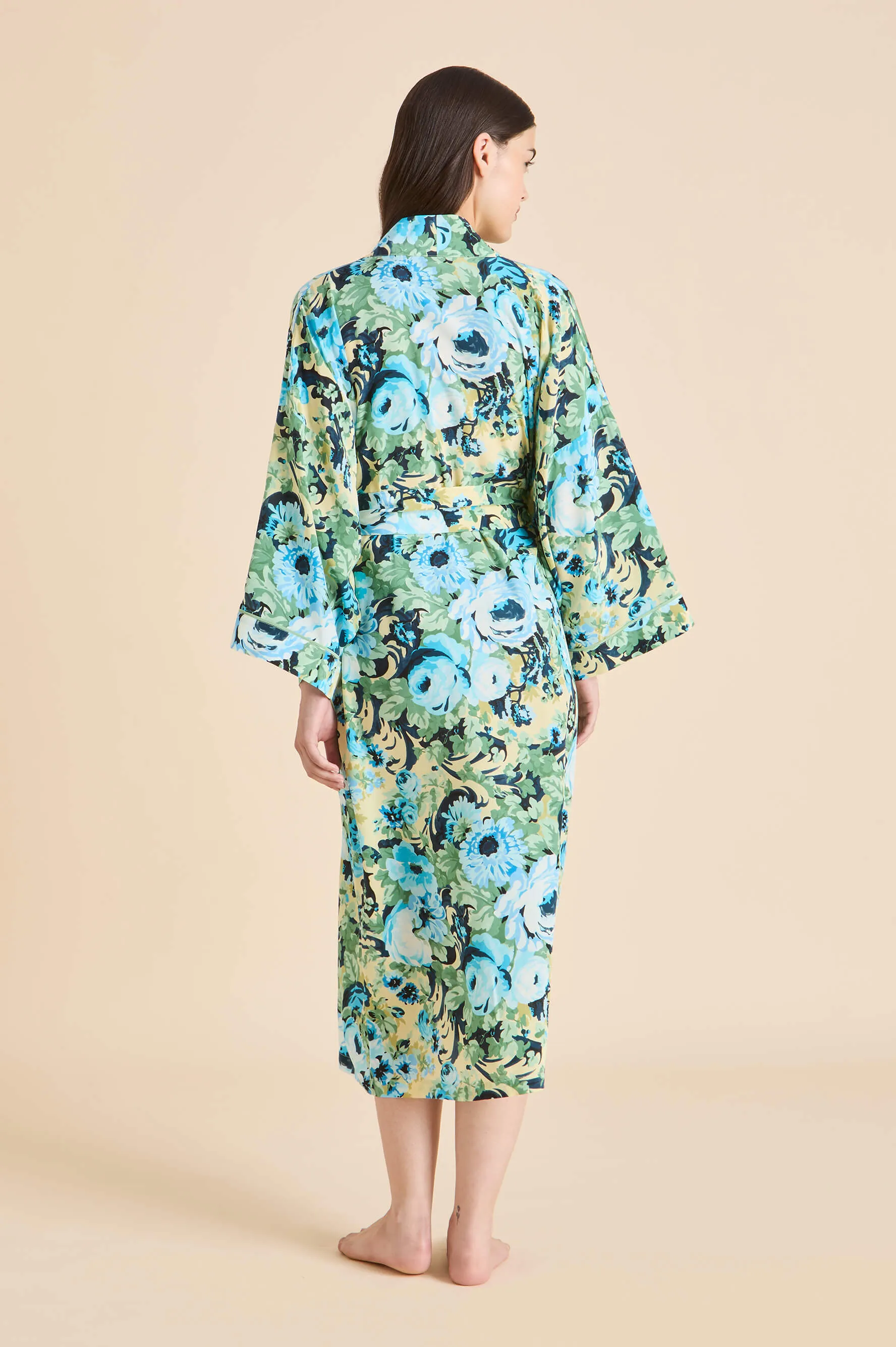 Sabine Jardin Blue Floral Robe in Silk Crêpe de Chine sold by Olivia von Halle product image thumbnail 5