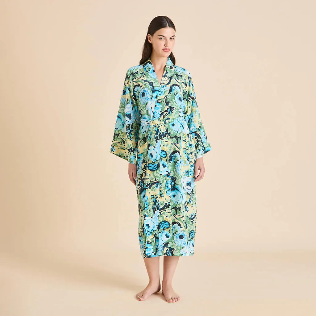 Sabine Jardin Blue Floral Robe in Silk Crêpe de Chine sold by Olivia von Halle product image thumbnail 2