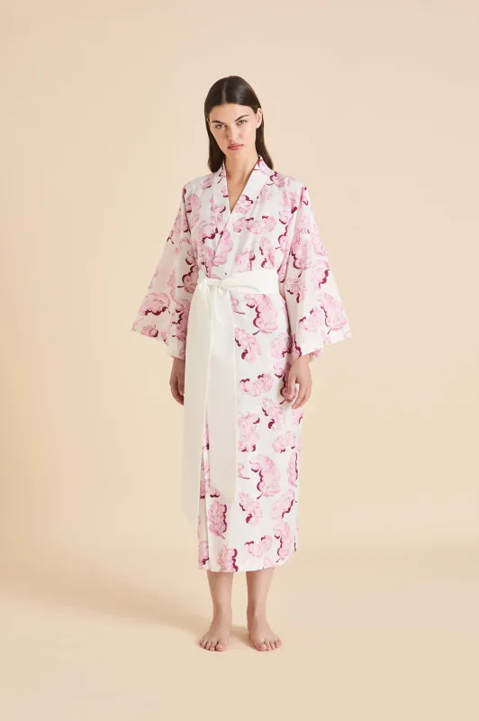 Amaya Plume Pink Feather Robe in Cotton-Silk made by Olivia von Halle