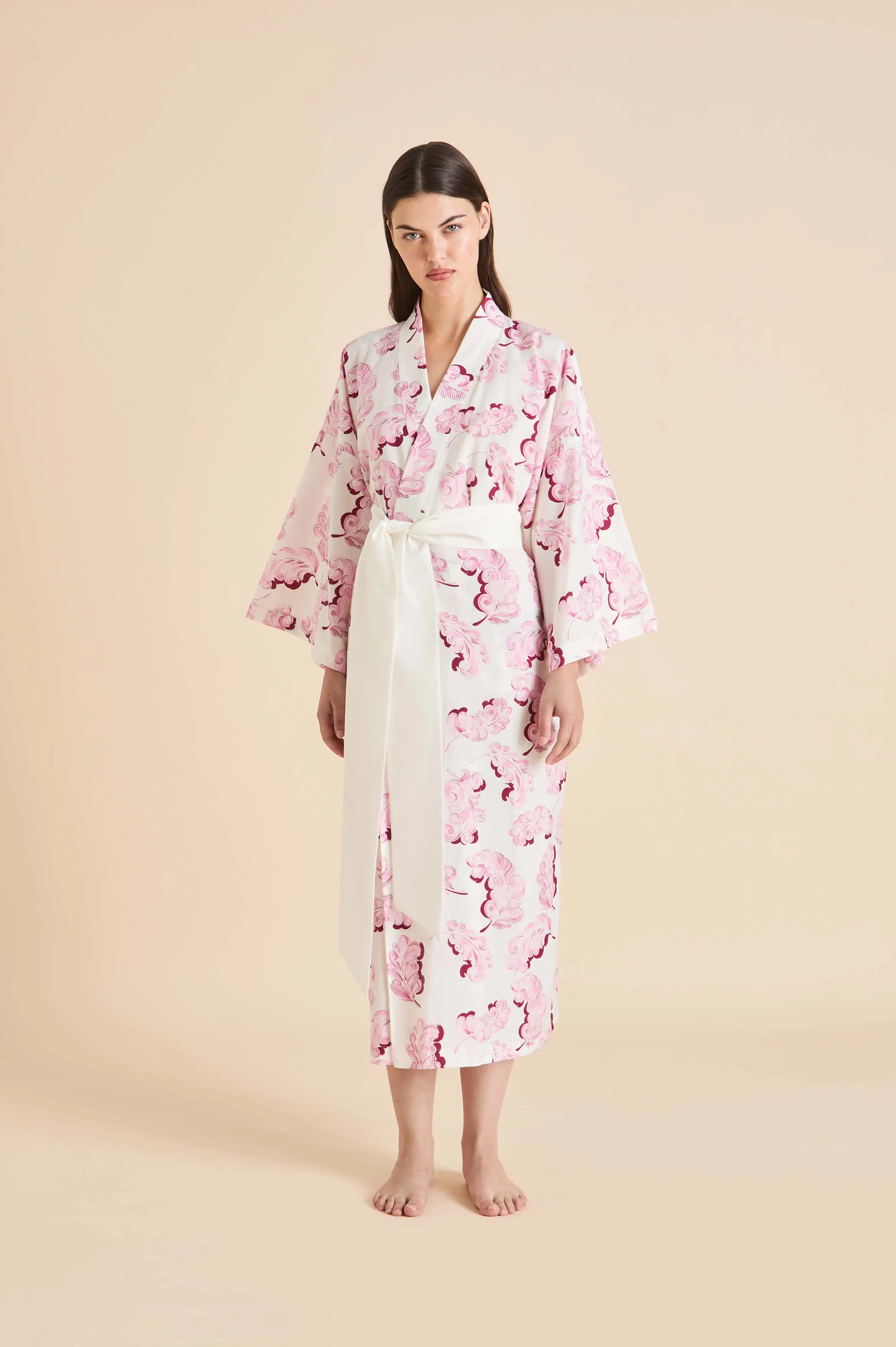 Amaya Plume Pink Feather Robe in Cotton-Silk sold by Olivia von Halle