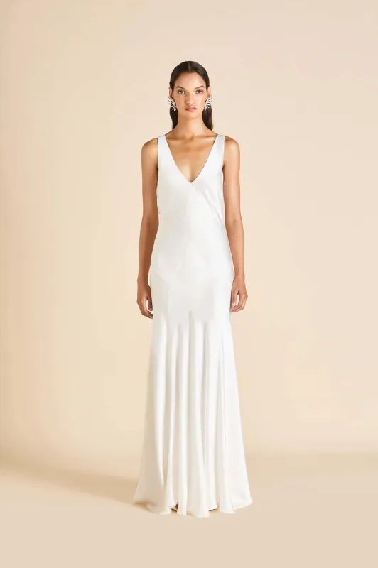 Paloma Ivory Lined Dress in Silk Satin sold by Olivia von Halle