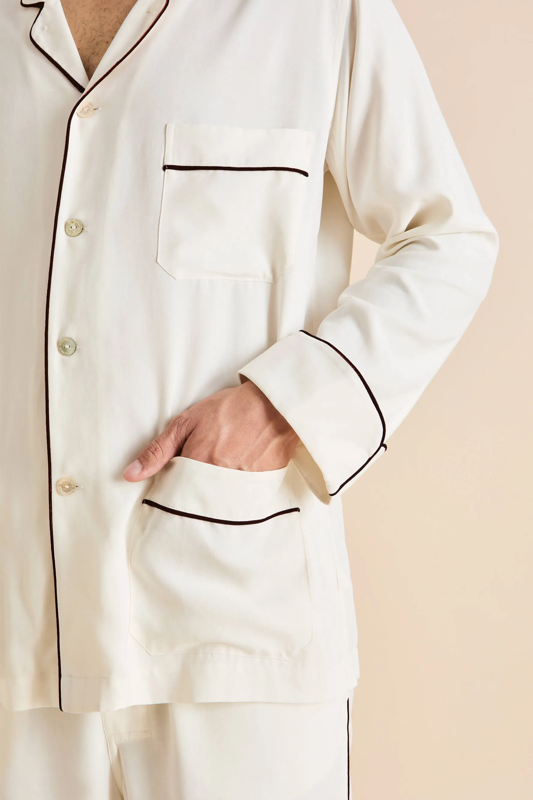 Laurent Ivory Pyjamas in Sandwashed Silk sold by Olivia von Halle product image thumbnail 5