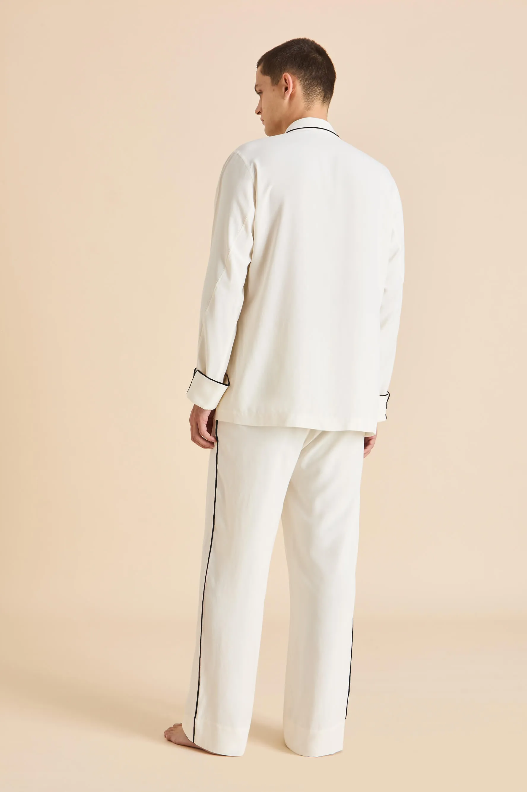 Laurent Ivory Pyjamas in Sandwashed Silk sold by Olivia von Halle product image thumbnail 4