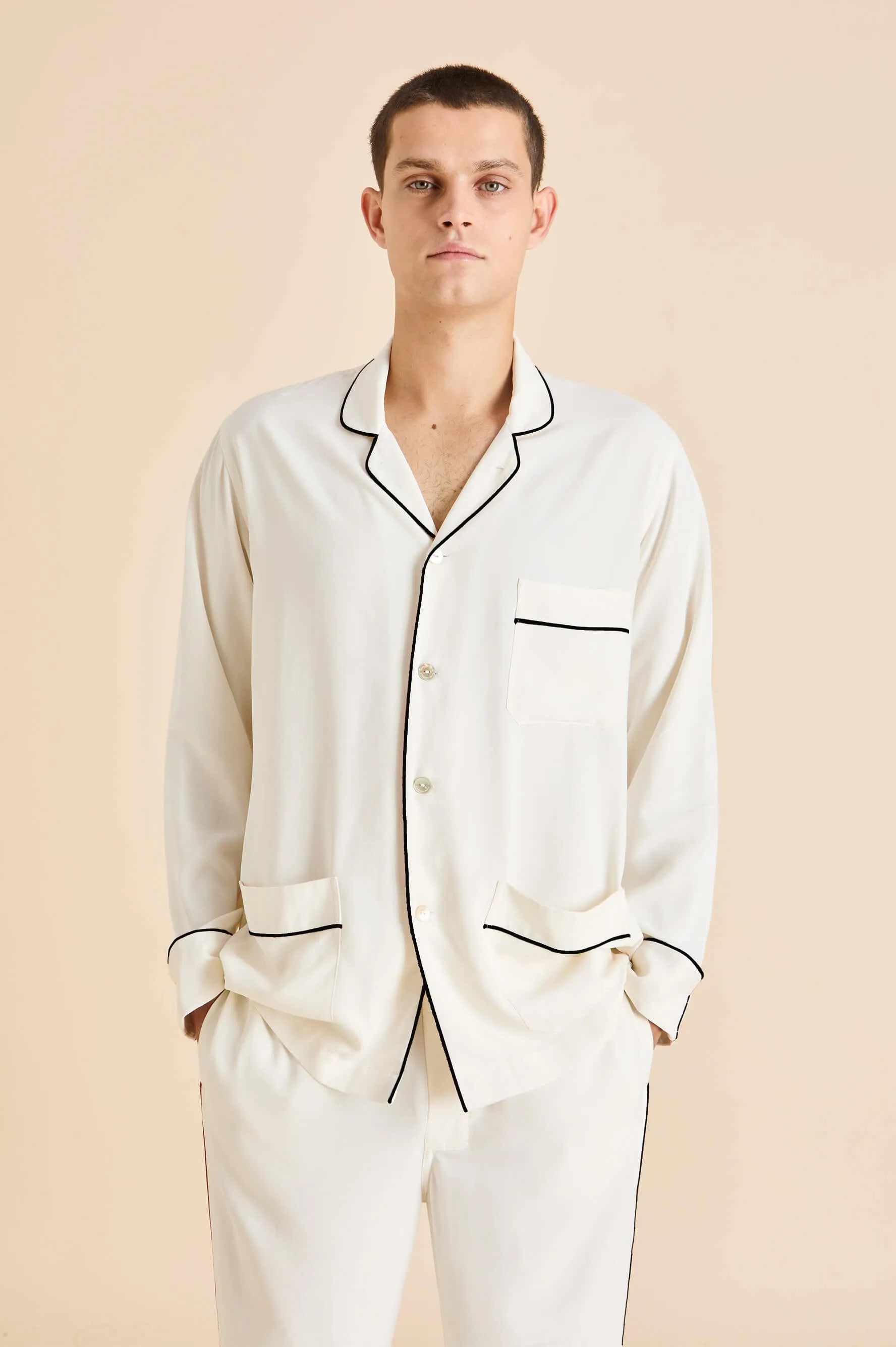 Laurent Ivory Pyjamas in Sandwashed Silk sold by Olivia von Halle product image thumbnail 3