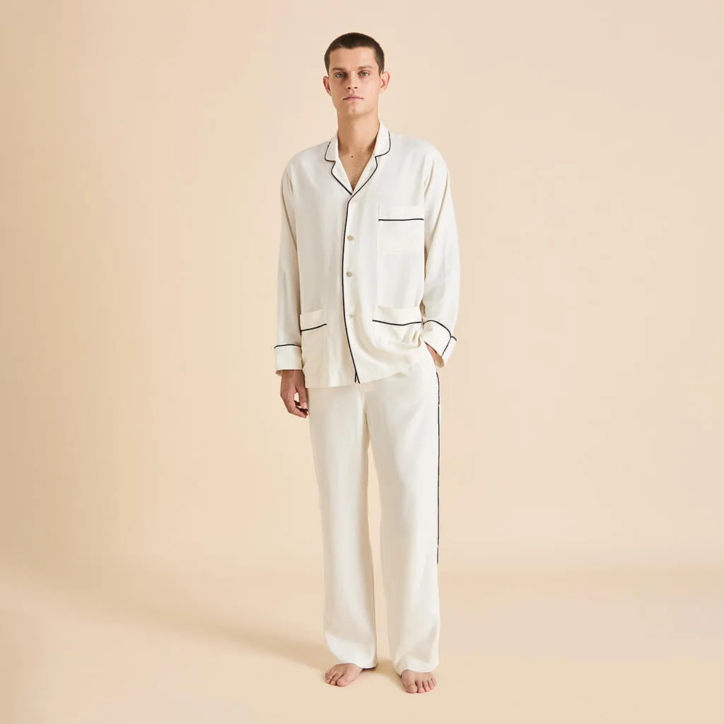 Laurent Ivory Pyjamas in Sandwashed Silk sold by Olivia von Halle product image thumbnail 2