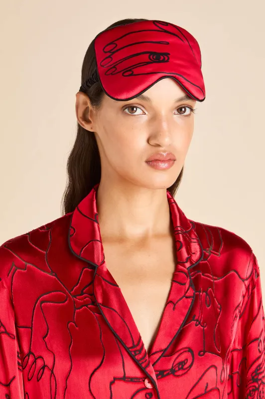 Audrey Costes Red Figures Eye Mask in Silk Satin sold by Olivia von Halle
