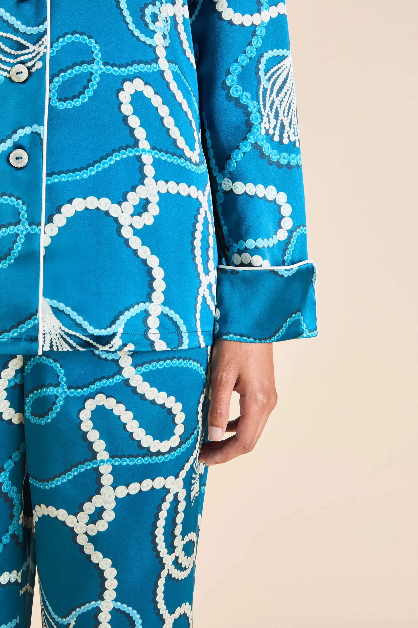 Lila Periwinkle Blue Jewel Pajamas in Silk Satin sold by Olivia von Halle product image thumbnail 4