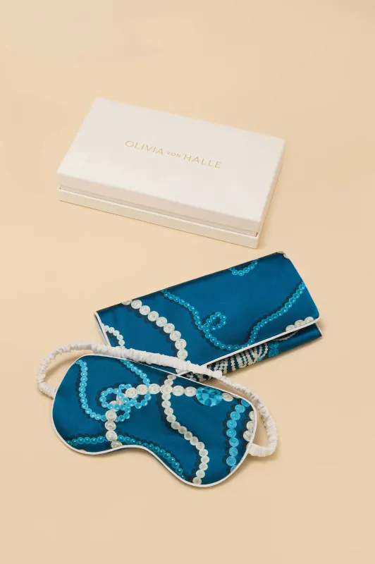 Audrey Periwinkle Blue Jewel Eye Mask in Silk Satin sold by Olivia von Halle