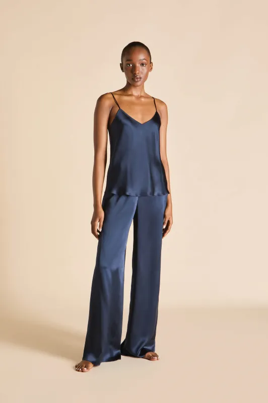 Bliss Navy Camisole Set in Silk Satin sold by Olivia von Halle