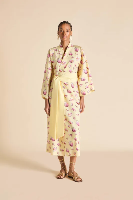 Amaya Helios Yellow Seashell Robe in Cotton-Silk sold by Olivia von Halle