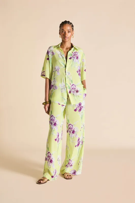 Alabama Sundial Green Floral Pajamas in Silk-Chiffon sold by Olivia von Halle