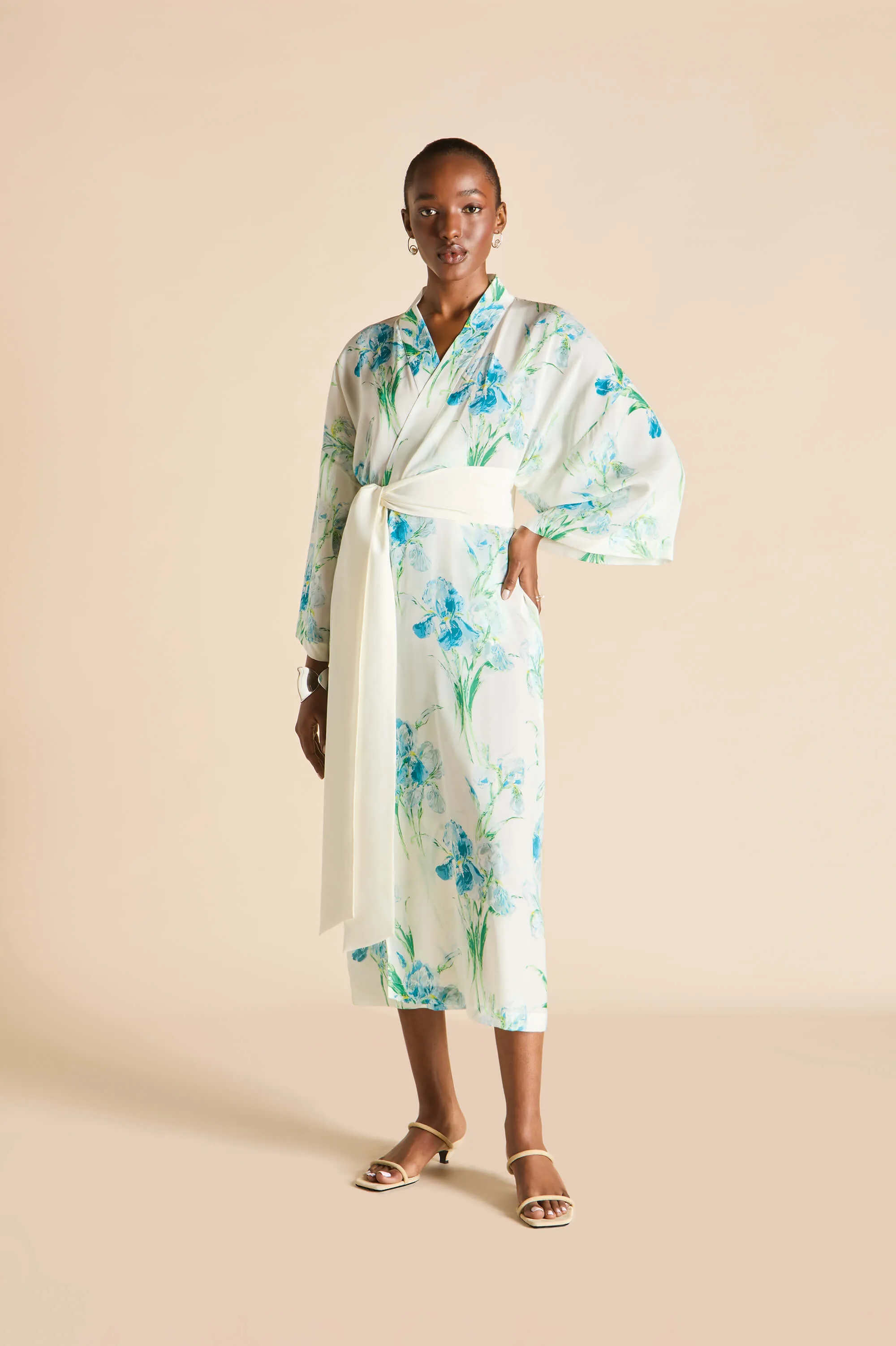 Amaya Samphire Ivory Floral Robe in Silk-Chiffon sold by Olivia von Halle