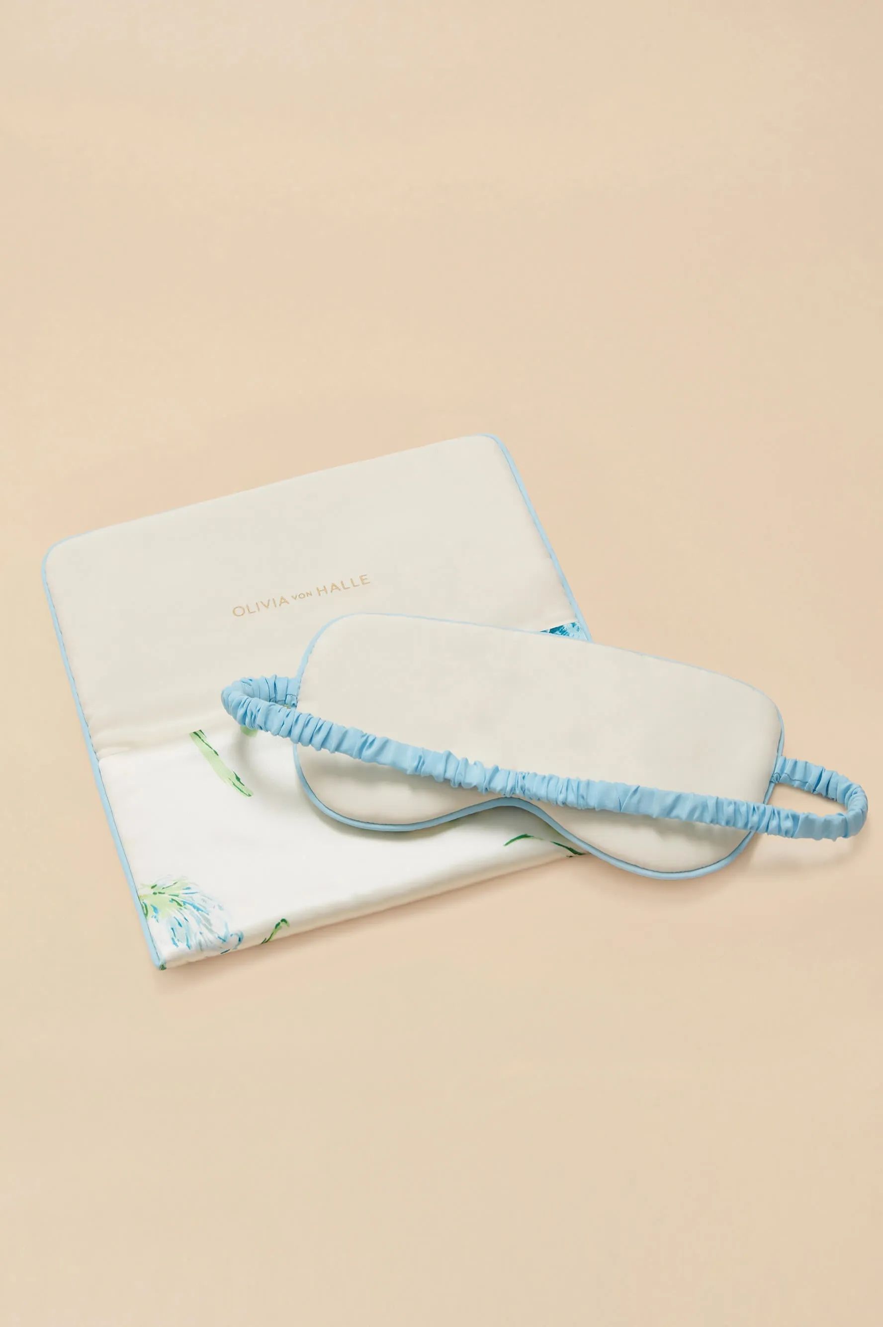 Audrey Asterias Ivory Floral Eye Mask in Silk Satin sold by Olivia von Halle product image thumbnail 3