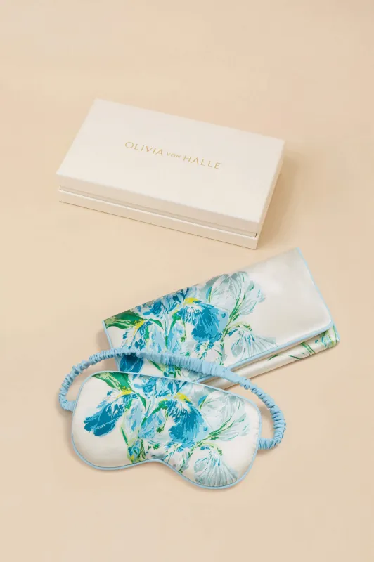 Audrey Asterias Ivory Floral Eye Mask in Silk Satin sold by Olivia von Halle